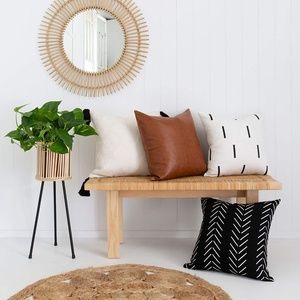 Modern Boho Vegan Leather Throw Pillow - 18x18